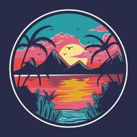 puesta de sol playa ver ilustración vector