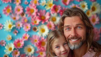 hombre y pequeño niña posando para un imagen foto