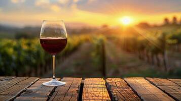 Glass of Wine on Wooden Table photo