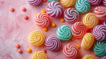 Colorful Candies on Blue Table photo