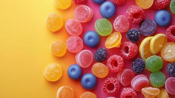 Colorful Candies on Blue Table photo