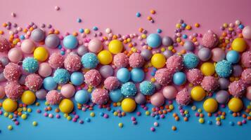 Colorful Candies on Blue Table photo