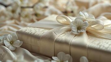 Close Up of Present Box With Flowers photo