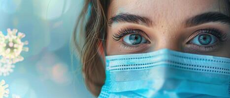 Woman Wearing Face Mask Protecting Against Corona photo