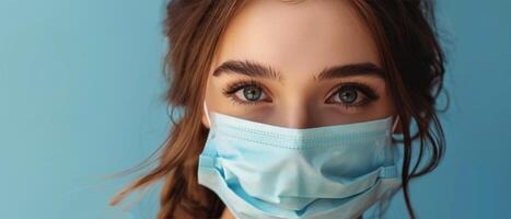 Woman Wearing Face Mask Protecting Against Corona photo