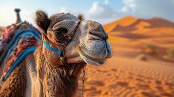 Close Up of a Camel in the Desert photo