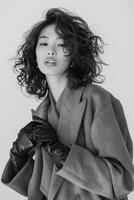 Woman in Gray Coat and Black Gloves photo