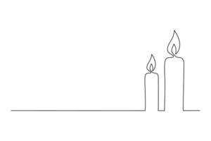 Continuous line drawing of Candle icon on white background. vector