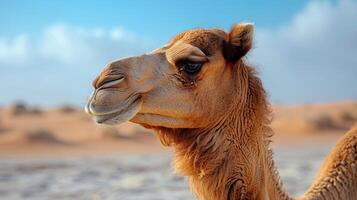 Close Up of a Camel in the Desert photo