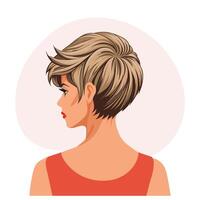 Young woman's hairstyle, back view. Women's haircut. Beauty and fashion. Illustration, poster, clipart vector