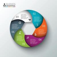 Circle element for infographic. Template for cycle diagram, graph, presentation and round chart. Business concept with 6 options, parts, steps or processes. vector