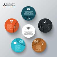 Circles elements for infographic. Template for cycle diagram, graph, presentation and round chart. Business concept with 5 options, parts, steps or processes. vector