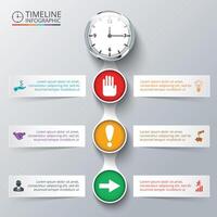 Circle elements with watch for timeline infographic. Template for diagram, graph, presentation and chart. Business concept with 6 options, parts, steps or processes. vector