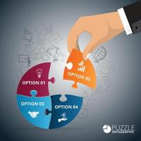 empresario recoger rompecabezas infografía. modelo para diagrama, grafico, presentación y cuadro. negocio concepto con 4 4 opciones, partes, pasos o procesos. datos visualización. vector