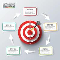 objetivo con dardo para infografía. modelo para ciclo diagrama, grafico, presentación y redondo cuadro. negocio concepto con 5 5 opciones, partes, pasos o procesos. vector