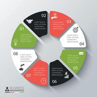 Circle element for infographic. Template for cycle diagram, graph, presentation. Business concept with 8 options, parts, steps or processes. vector