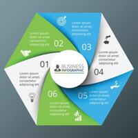 espiral hexágono para infografía. modelo para ciclo diagrama, grafico, presentación y redondo cuadro. negocio concepto con 6 6 opciones, partes, pasos o procesos. resumen antecedentes. vector