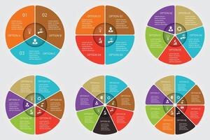 Circle elements set for infographic. Template for cycling diagram, graph, presentation. Business concept with 3, 4, 5, 6, 7 and 8 options, parts, steps or processes. vector