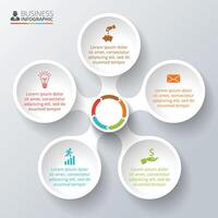 Circles element for infographic. Template for cycle diagram, graph, presentation and round chart. Business concept with 5 options, parts, steps or processes. Abstract background. vector