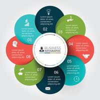 Circles element for infographic. Template for cycle diagram, graph, presentation and round chart. Business concept with 9 options, parts, steps or processes. vector