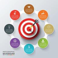 Target with dart for infographic. Template for cycle diagram, graph, presentation and round chart. Business concept with 8 options, parts, steps or processes. vector