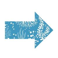 arrow direction to the right symbol with seaweed image and bubble water vector