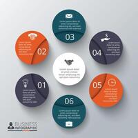 Circles elements for infographic. Template for cycle diagram, graph, presentation and round chart. Business concept with 6 options, parts, steps or processes. vector