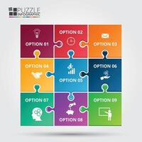 Puzzle infographic. Template for diagram, graph, presentation and chart. Business concept with 9 options, parts, steps or processes. Data visualization. vector