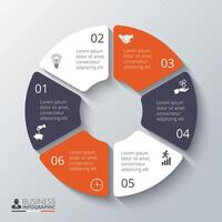 Circle element for infographic. Template for cycle diagram, graph, presentation and round chart. Business concept with 6 options, parts, steps or processes. vector