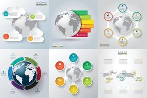Set of infographics with the planet earth. Template for cycle diagram, graph, presentation and round chart. vector
