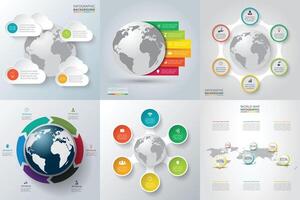 Set of infographics with the planet earth. Template for cycle diagram, graph, presentation and round chart. vector