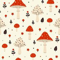 Seamless pattern with red and white fly agarics. graphics. vector