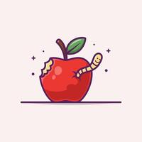 mordido manzana y gusano dibujos animados ilustración vector