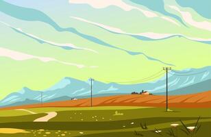 Mountain Landscape with Power Lines vector