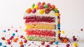 rainbow cake with layers and colorful frosting photo