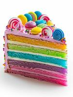rainbow cake with layers and colorful frosting photo