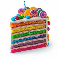 rainbow cake with layers and colorful frosting photo