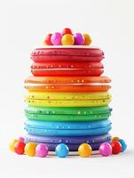 Rainbow cake with layers isolated on white background photo