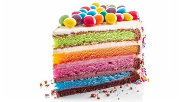 rainbow cake with layers and colorful frosting photo