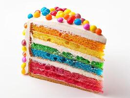 rainbow cake with layers and colorful frosting photo