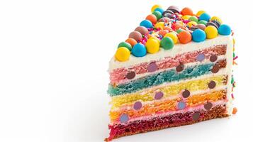 rainbow cake with layers and colorful frosting photo