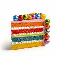 Rainbow cake with layers isolated on white background photo