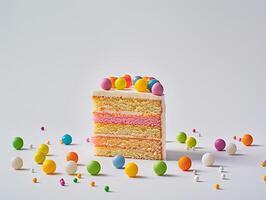 Rainbow cake with layers isolated on white background photo