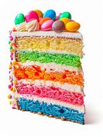rainbow cake with layers and colorful frosting photo