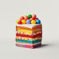 Rainbow cake with layers isolated on white background photo
