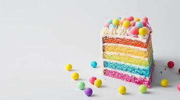 Rainbow cake with layers isolated on white background photo