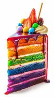 rainbow cake with layers and colorful frosting photo