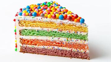 rainbow cake with layers and colorful frosting photo