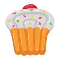 A swimming circle in the form of a cupcake, a large floating inflatable pastry with cream. This colorful inflatable pillow float is perfect for a summer themed pool party. Isolated illustration vector