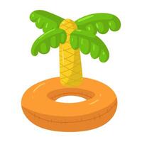 A swimming circle in the form of a palm tree, a large floating inflatable tree with leaves. This orange inflatable pillow float is perfect for a summer themed pool party. Isolated illustration vector